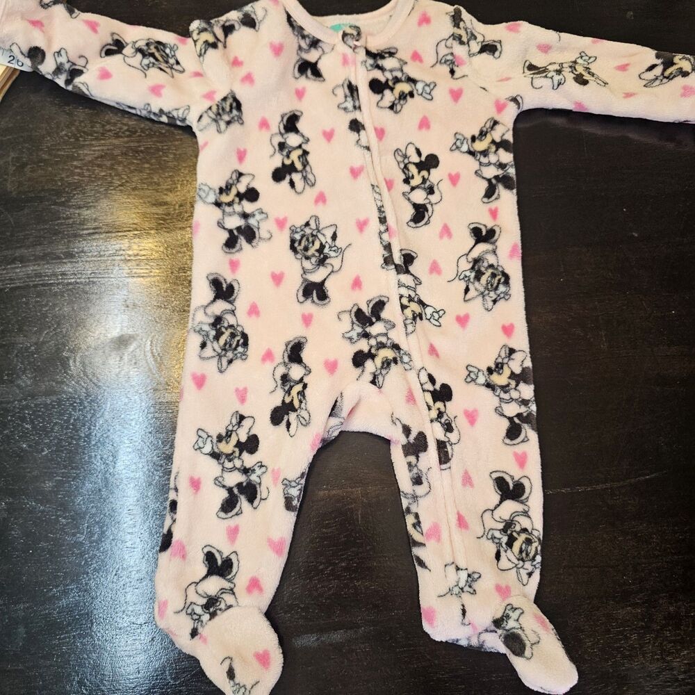 Disney Baby Minnie Mouse Pink Hearts Fleece Footed Sleeper Pajamas 3-6 Mos GG813